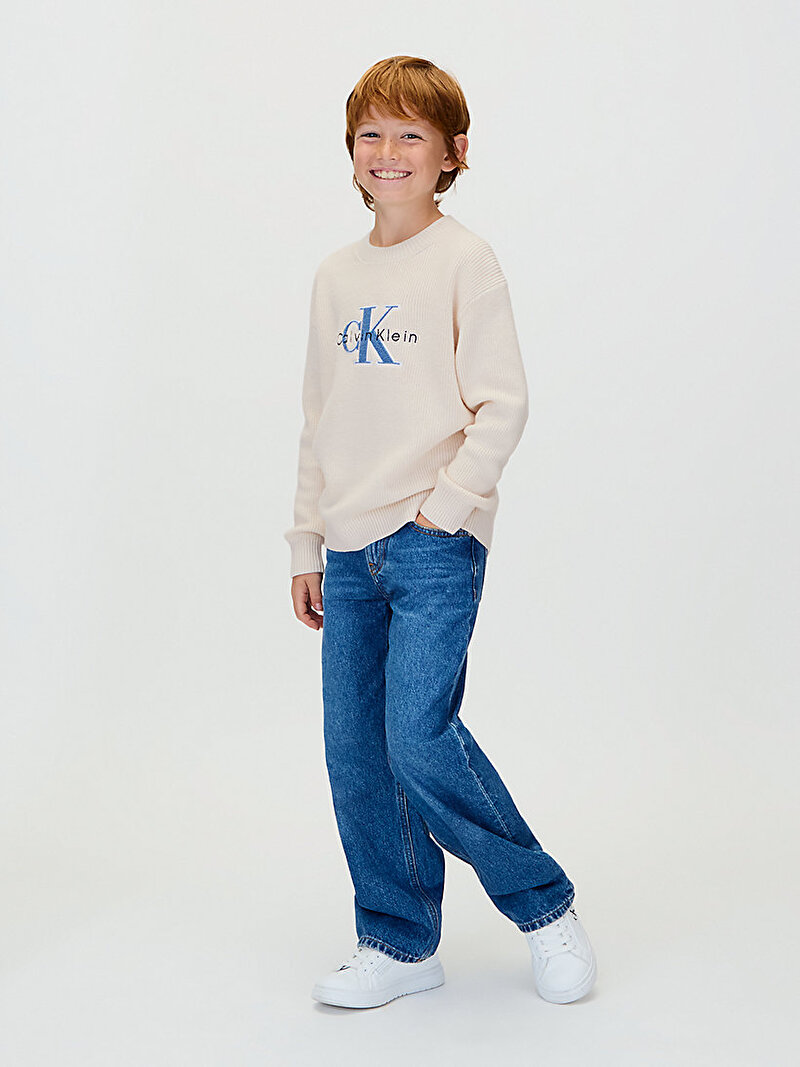 Calvin Klein Bej Renkli Erkek Çocuk Towelling Ck Stitch Kazak