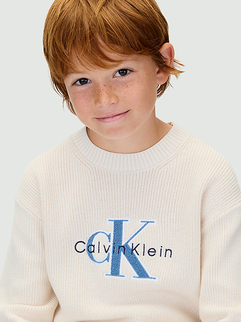 Calvin Klein Bej Renkli Erkek Çocuk Towelling Ck Stitch Kazak