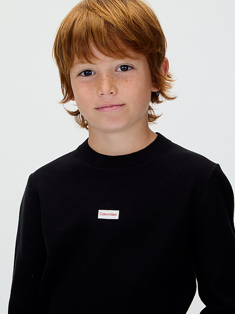 Calvin Klein Siyah Renkli Erkek Çocuk Logo Label Kazak