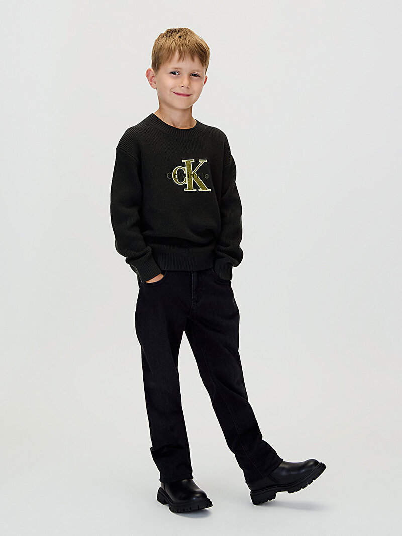 Calvin Klein Siyah Renkli Erkek Çocuk Towelling Ck Stitch Kazak