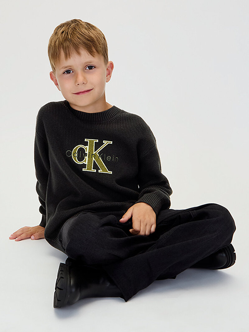 Calvin Klein Siyah Renkli Erkek Çocuk Towelling Ck Stitch Kazak