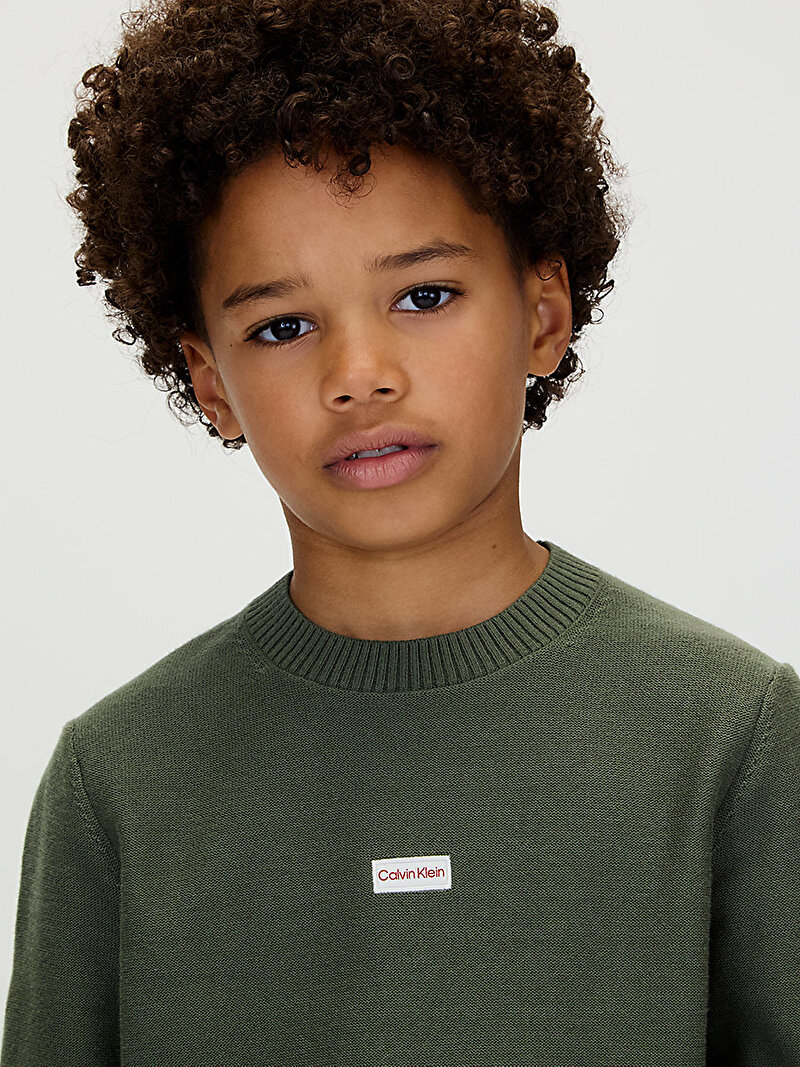 Calvin Klein Yeşil Renkli Erkek Çocuk Logo Label Kazak