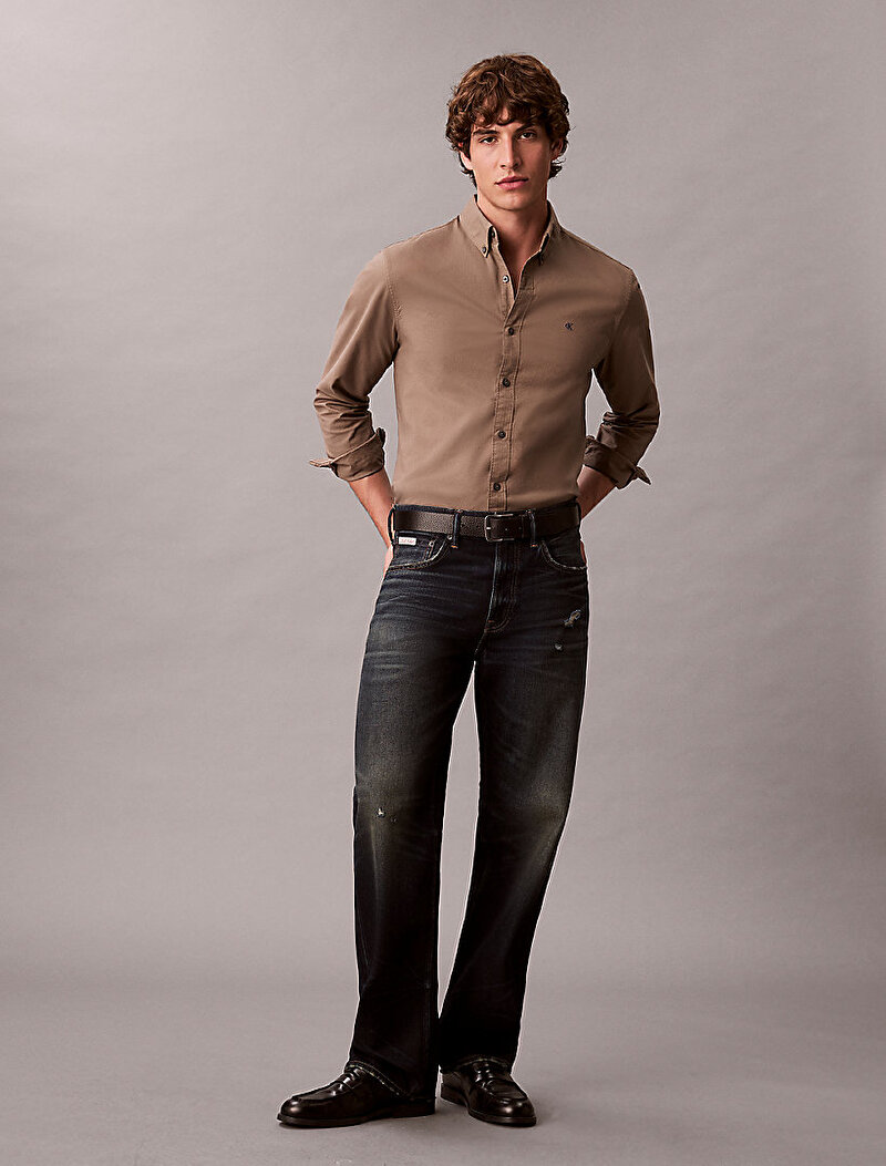 Calvin Klein Kahverengi Renkli Erkek Solid Oxford Gömlek