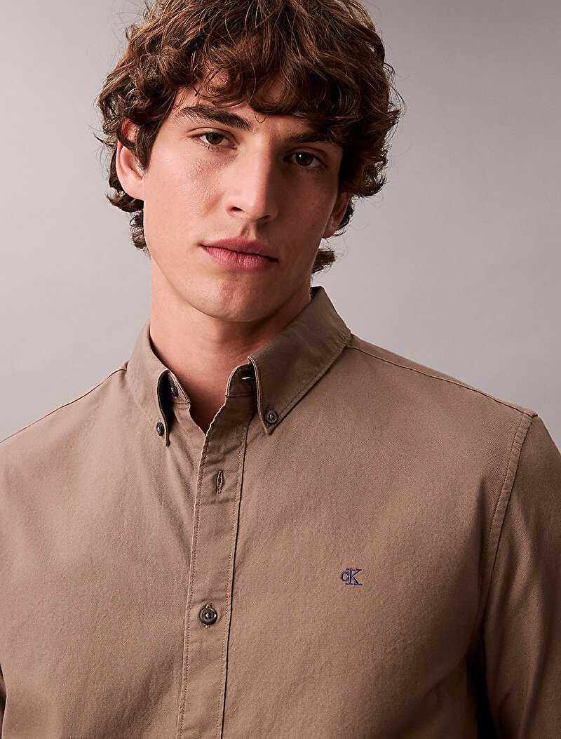 Calvin Klein Kahverengi Renkli Erkek Solid Oxford Gömlek