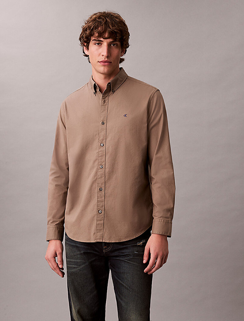 Calvin Klein Kahverengi Renkli Erkek Solid Oxford Gömlek