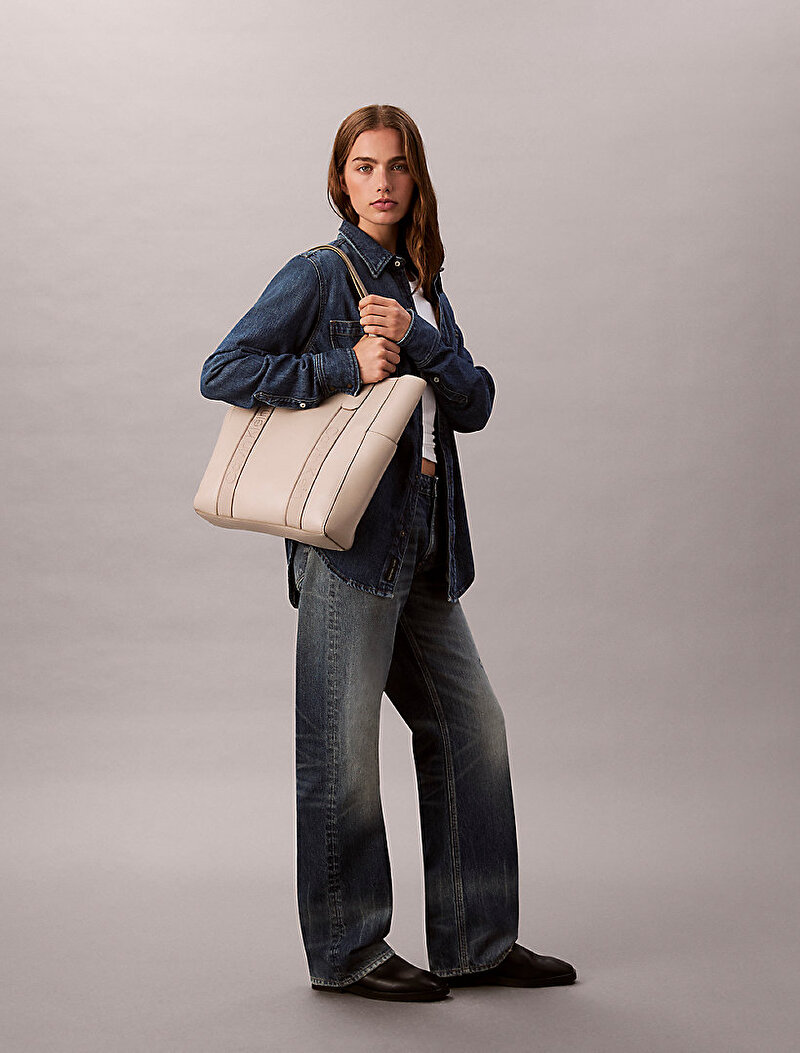 Calvin Klein Bej Renkli Kadın Webbing Strap Tote Çanta