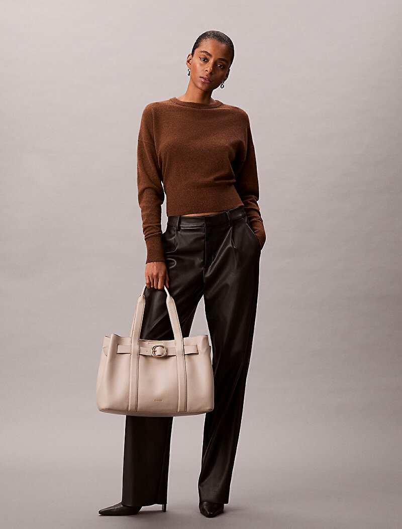 Calvin Klein Bej Renkli Kadın Buckle Medium Tote Çanta