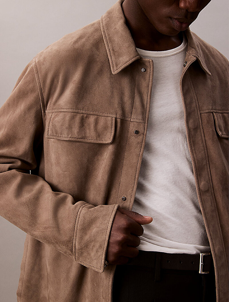 Calvin Klein Bej Renkli Erkek Süet Gömlek Ceket