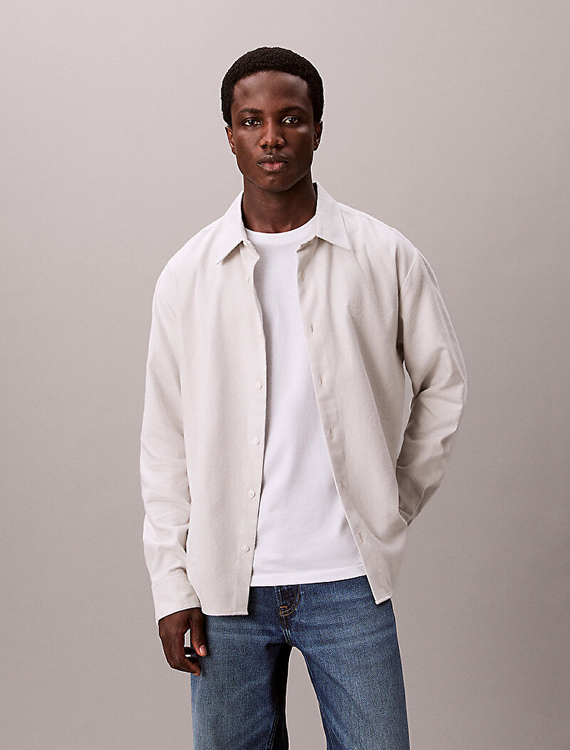 Calvin Klein Gri Renkli Erkek Melange Flannel Gömlek