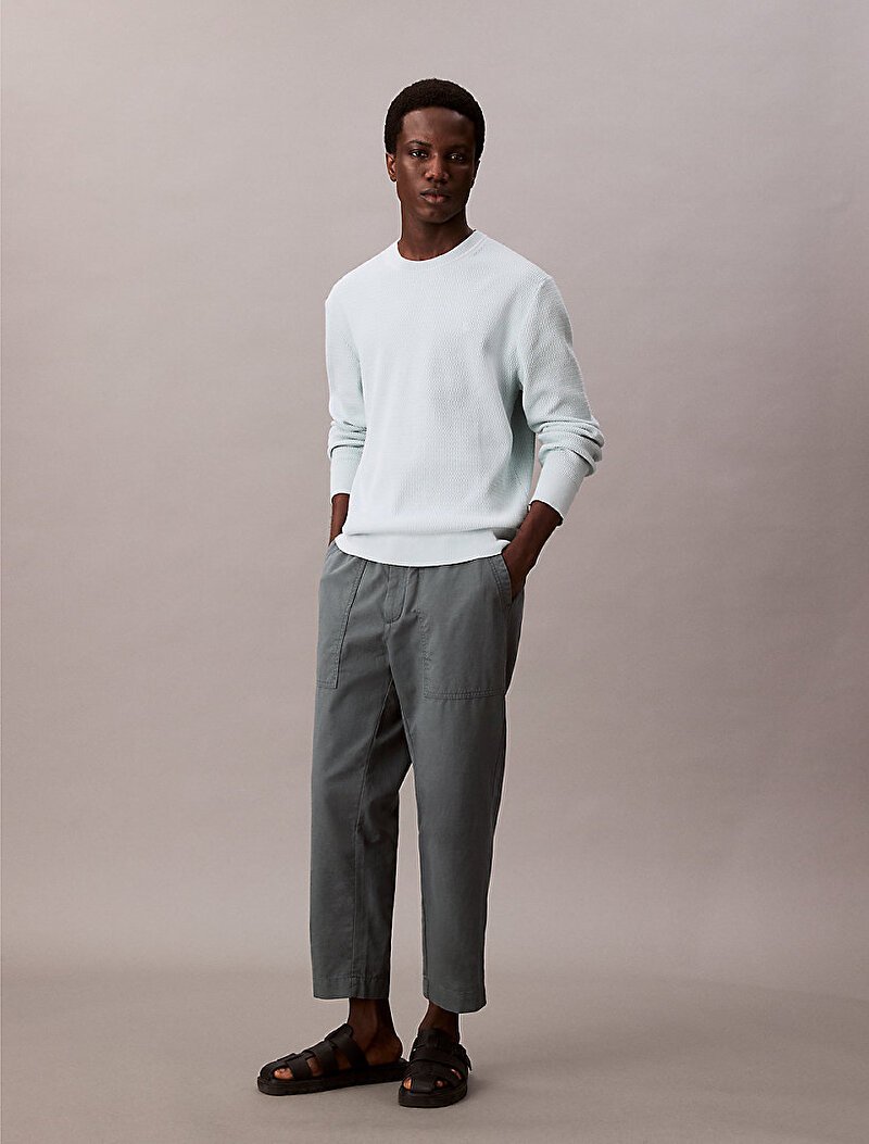 Calvin Klein Mavi Renkli Erkek Texture Cotton Kazak