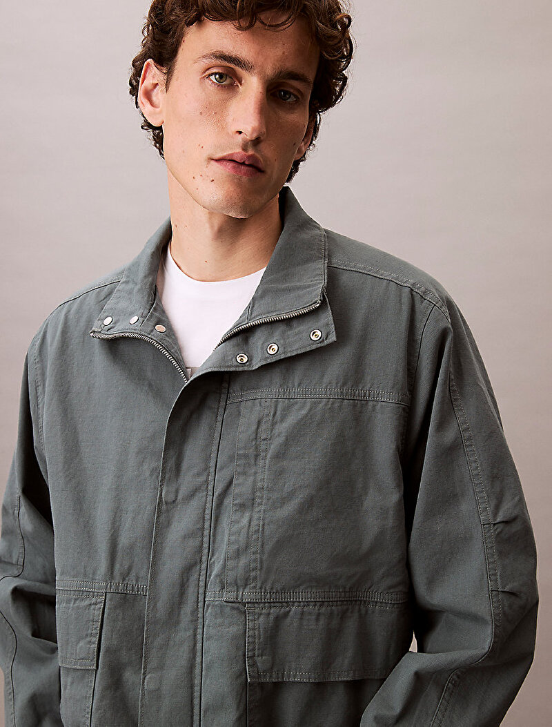 Calvin Klein Mavi Renkli Erkek Cotton Linen Mont