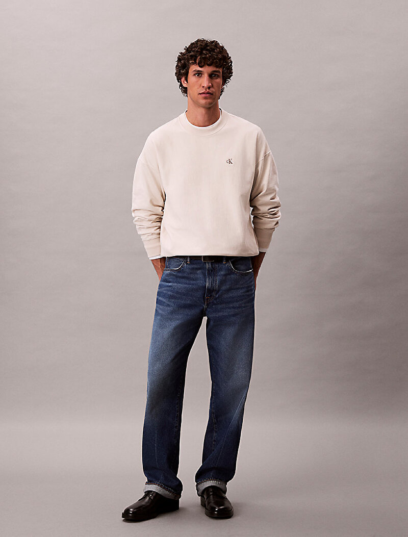 Calvin Klein Beyaz Renkli Erkek Premium Terry Monogram Sweatshirt