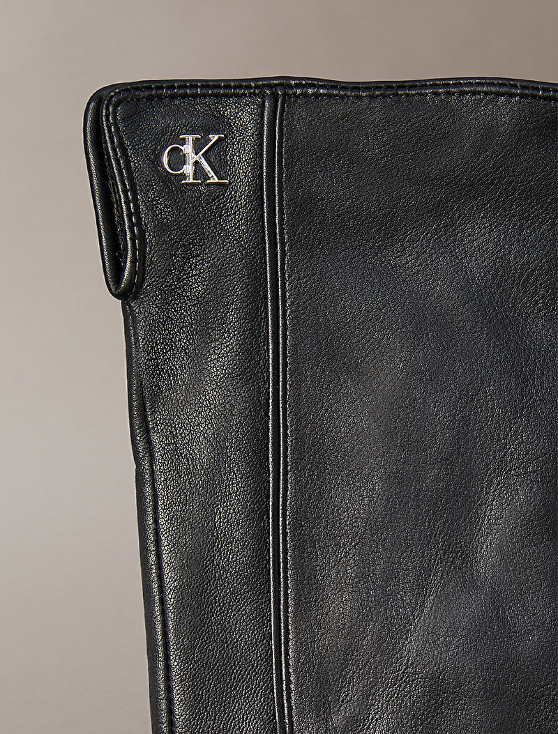 Calvin Klein Siyah Renkli Kadın Metal CK Leather Eldiven