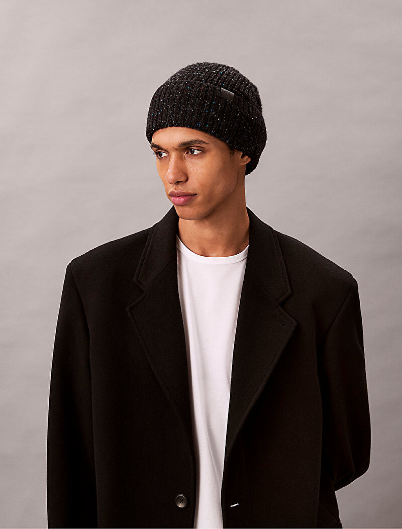 Calvin Klein Siyah Renkli Erkek Tweed Wool Bere