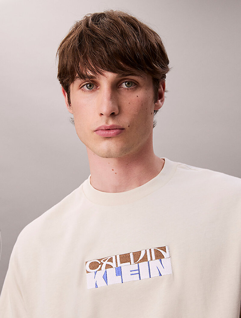Calvin Klein Bej Renkli Erkek 16s Calvin Line T-shirt