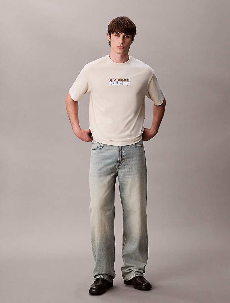 Calvin Klein Bej Renkli Erkek 16s Calvin Line T-shirt