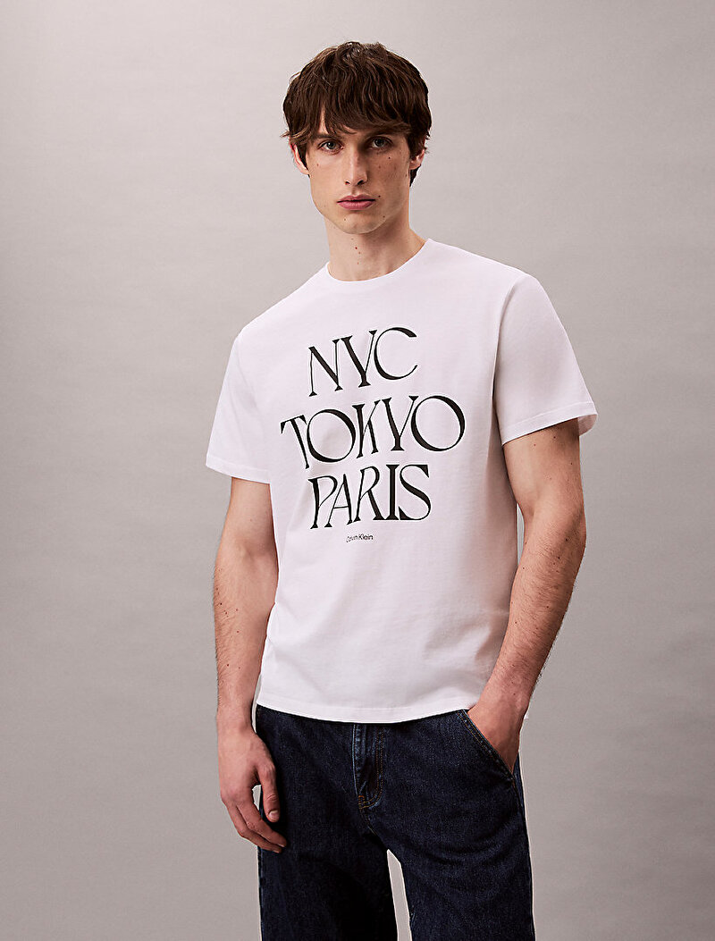 Calvin Klein Beyaz Renkli Erkek 20s Flagship T-shirt