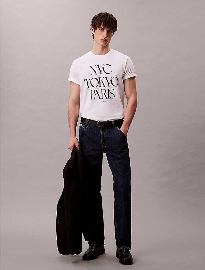 Calvin Klein Beyaz Renkli Erkek 20s Flagship T-shirt