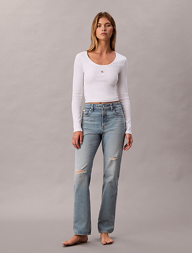 Calvin Klein Mavi Renkli Kadın High Rise Straight Jean Pantolon