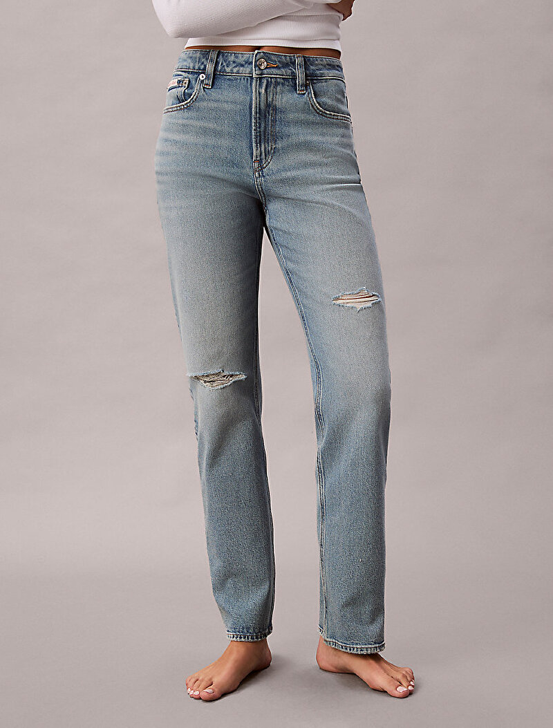 Calvin Klein Mavi Renkli Kadın High Rise Straight Jean Pantolon
