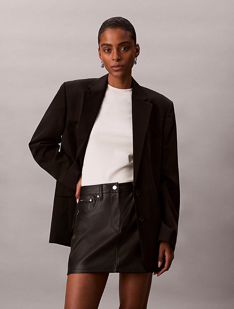 Calvin Klein Siyah Renkli Kadın Suni Deri Mini Etek