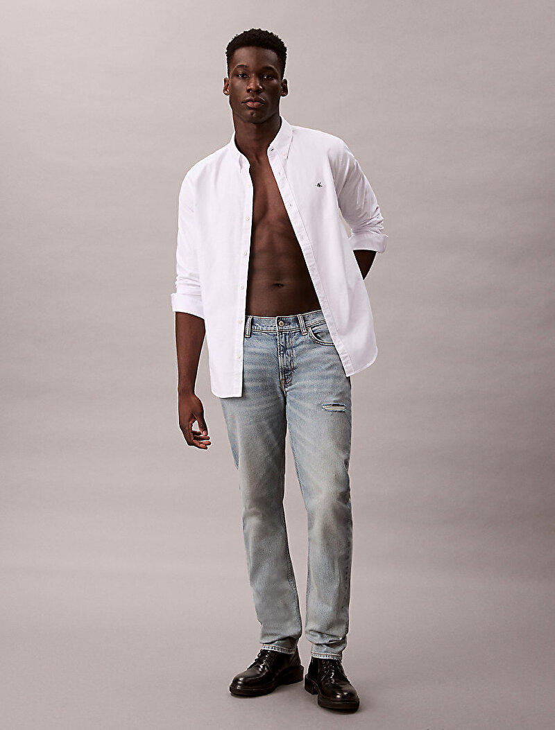 Calvin Klein Mavi Renkli Erkek Slim Taper Tattered Jean Pantolon