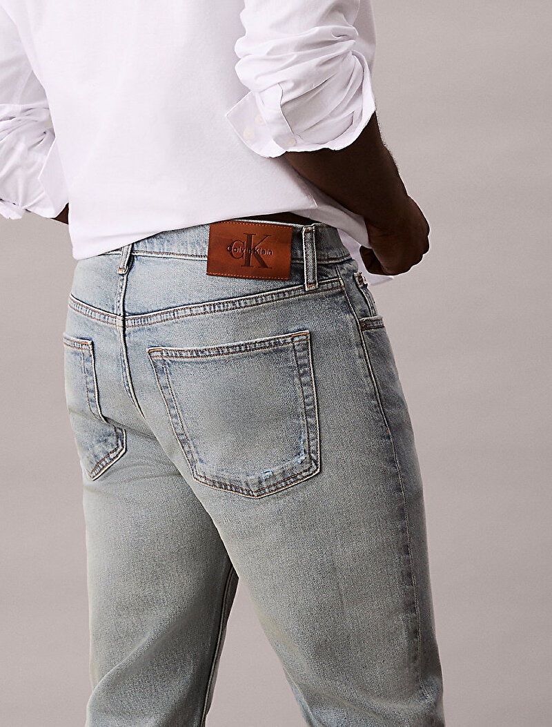 Calvin Klein Mavi Renkli Erkek Slim Taper Tattered Jean Pantolon
