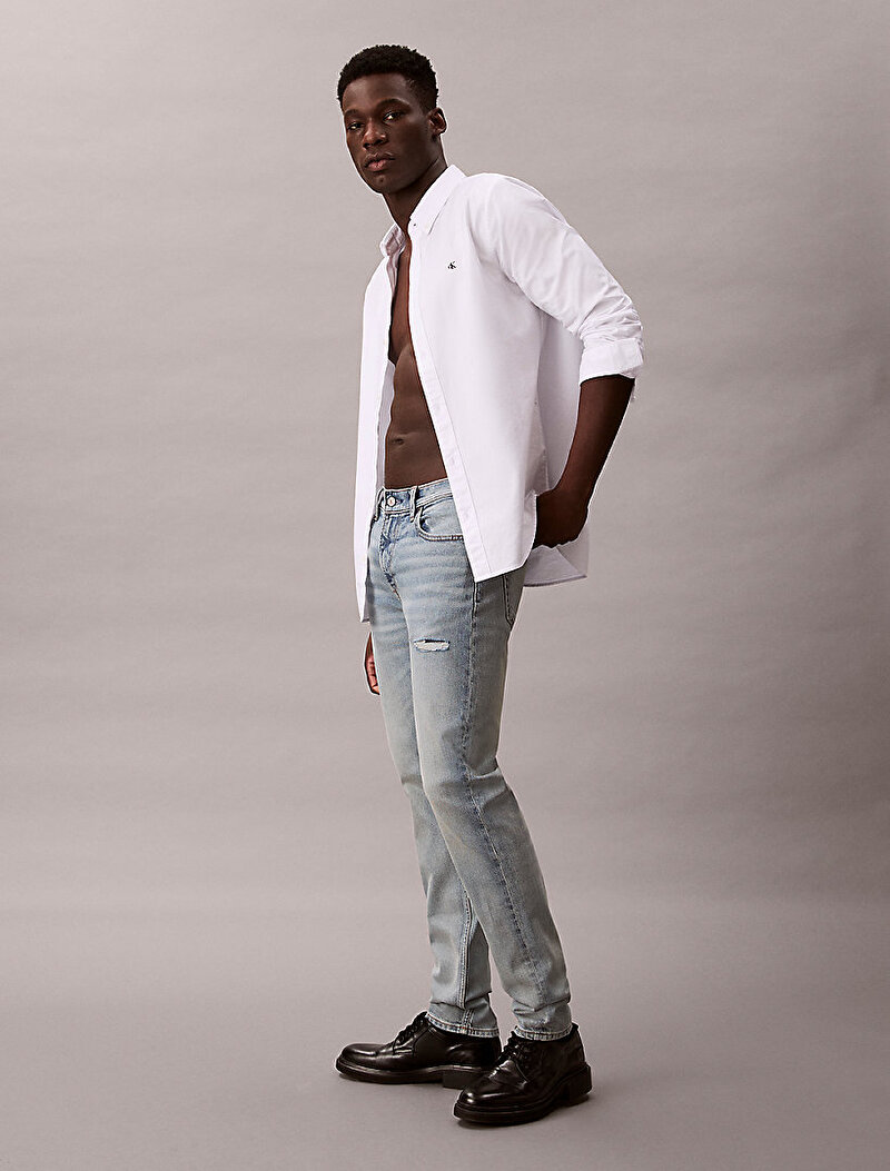 Calvin Klein Mavi Renkli Erkek Slim Taper Tattered Jean Pantolon