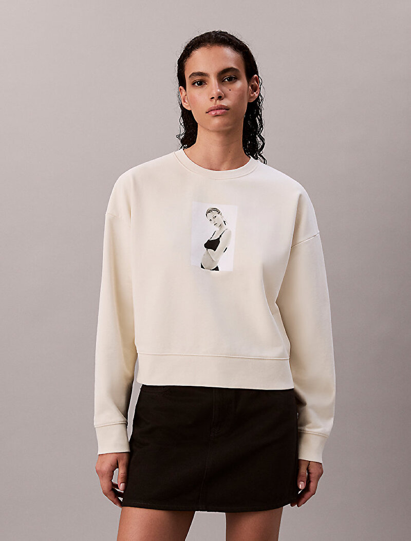Calvin Klein Bej Renkli Kadın Classic Kate Terry Sweatshirt