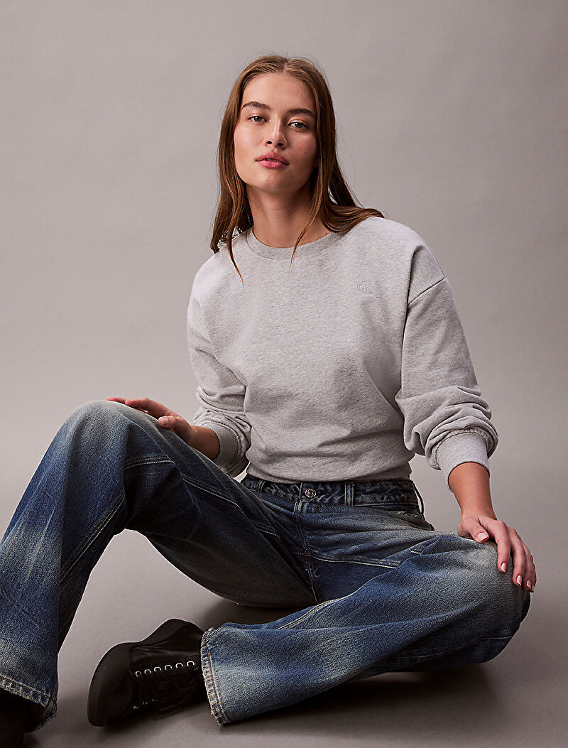 Calvin Klein Gri Renkli Kadın Archive Logo Sweatshirt