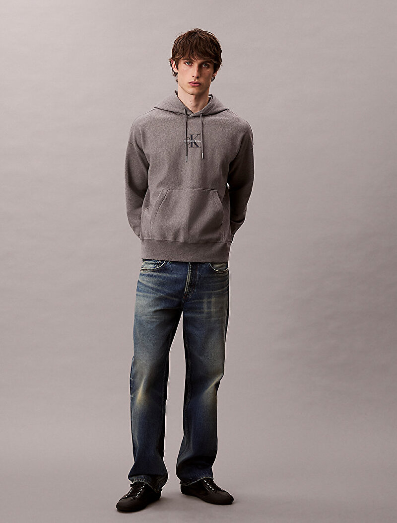 Calvin Klein Gri Renkli Erkek Premium Terry Micro Sweatshirt