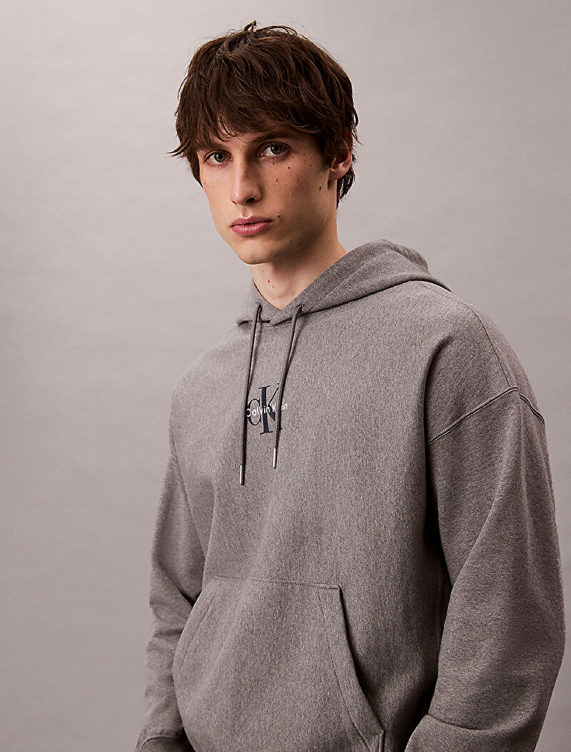 Calvin Klein Gri Renkli Erkek Premium Terry Micro Sweatshirt