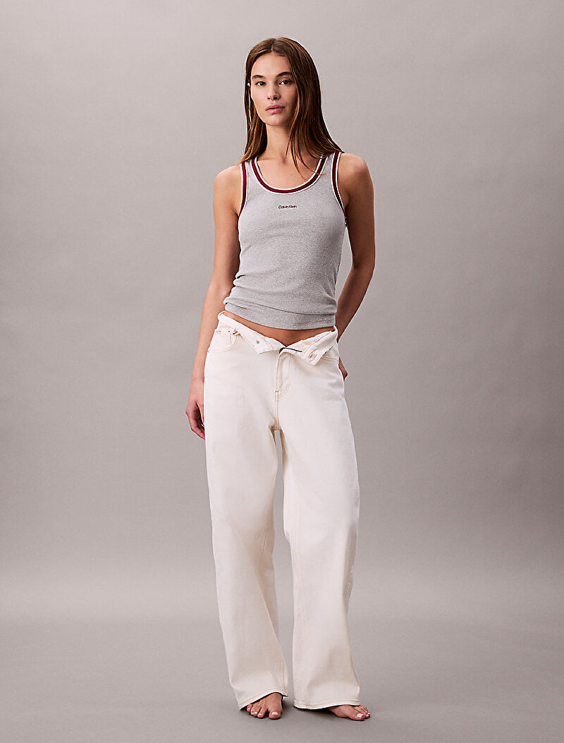 Calvin Klein Gri Renkli Kadın Color Block Cotton Tank Top