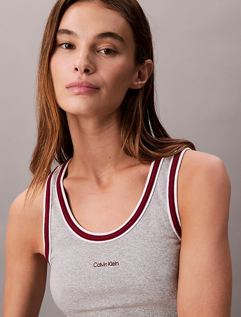 Calvin Klein Gri Renkli Kadın Color Block Cotton Tank Top