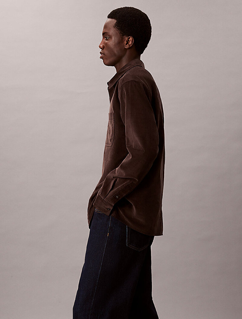 Calvin Klein Kahverengi Renkli Erkek Corduroy Easy Gömlek