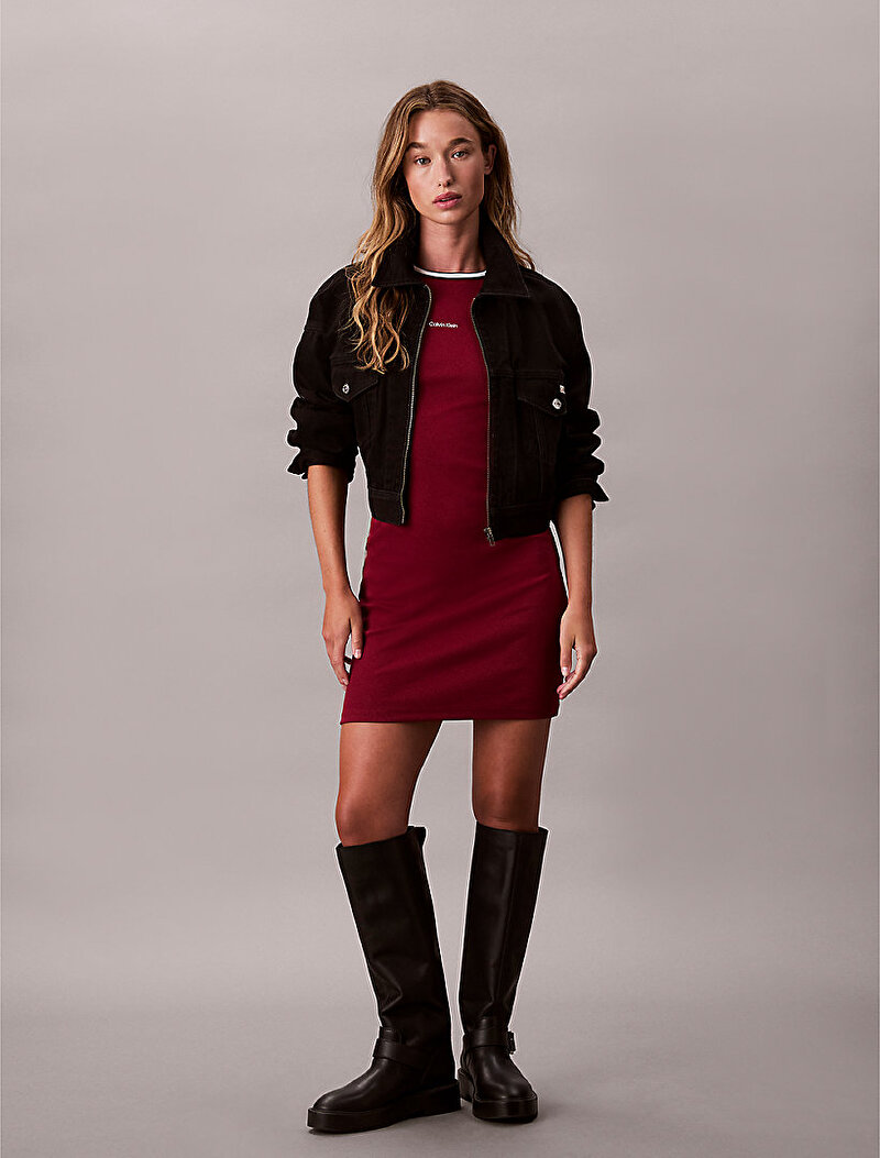 Calvin Klein Kırmızı Renkli Kadın Color Block Cotton Elbise