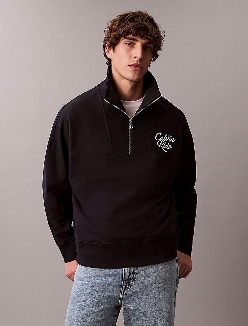 Calvin Klein Lacivert Renkli Erkek Premium Fleece Logo Sweatshirt