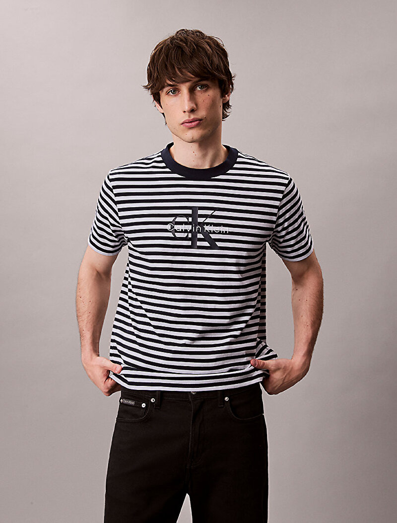 Calvin Klein Lacivert Renkli Erkek 20s Stripe Jersey T-shirt