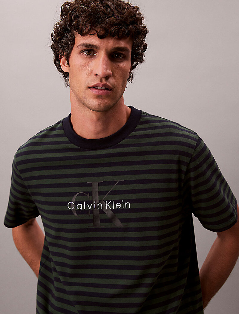 Calvin Klein Lacivert Renkli Erkek 20s Stripe Jersey T-shirt
