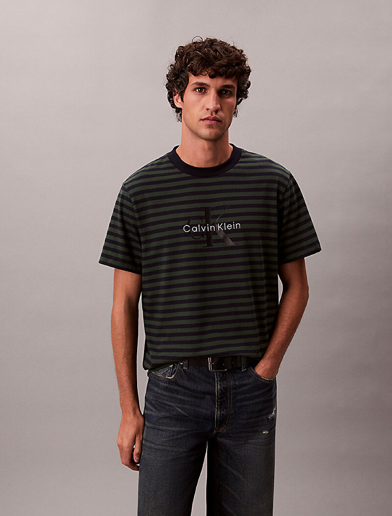 Calvin Klein Lacivert Renkli Erkek 20s Stripe Jersey T-shirt