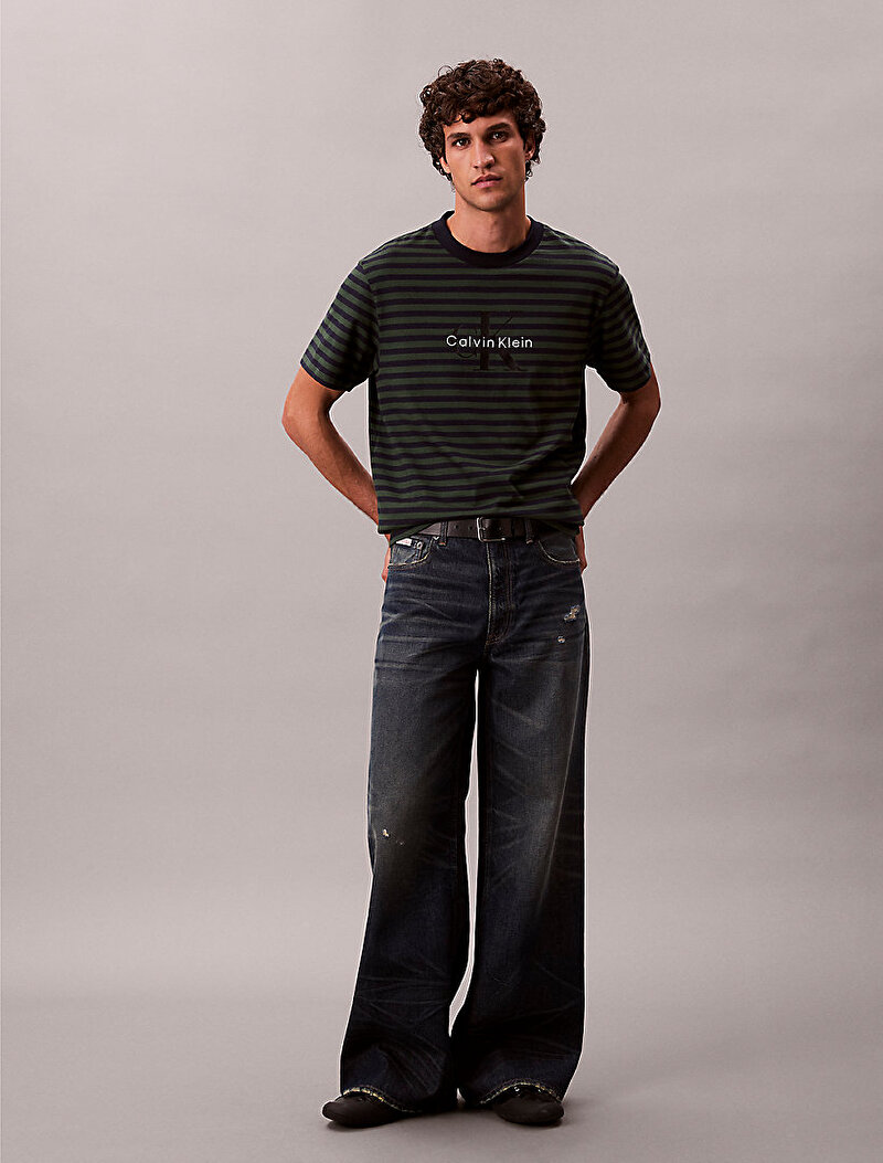 Calvin Klein Lacivert Renkli Erkek 20s Stripe Jersey T-shirt
