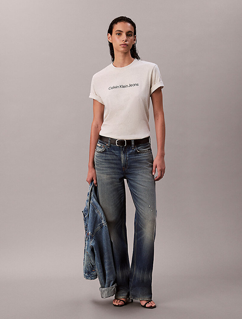 Calvin Klein Mavi Renkli Kadın Instant Logo Classic T-shirt