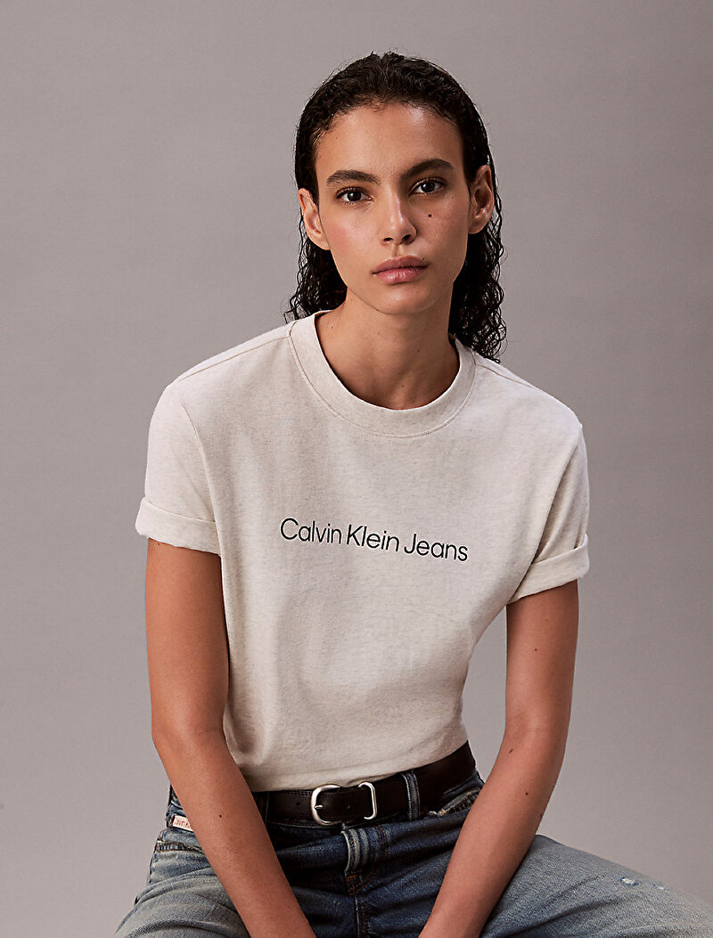 Calvin Klein Mavi Renkli Kadın Instant Logo Classic T-shirt