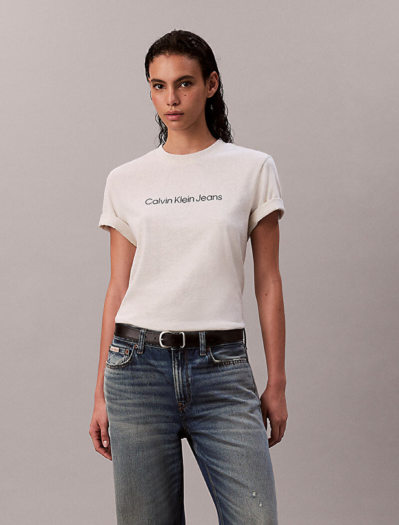 Calvin Klein Mavi Renkli Kadın Instant Logo Classic T-shirt