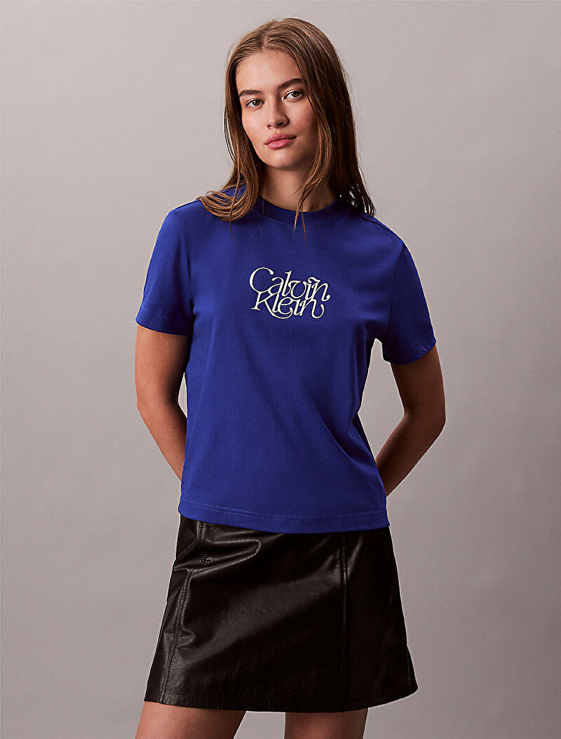 Calvin Klein Mavi Renkli Kadın Fitted T-shirt