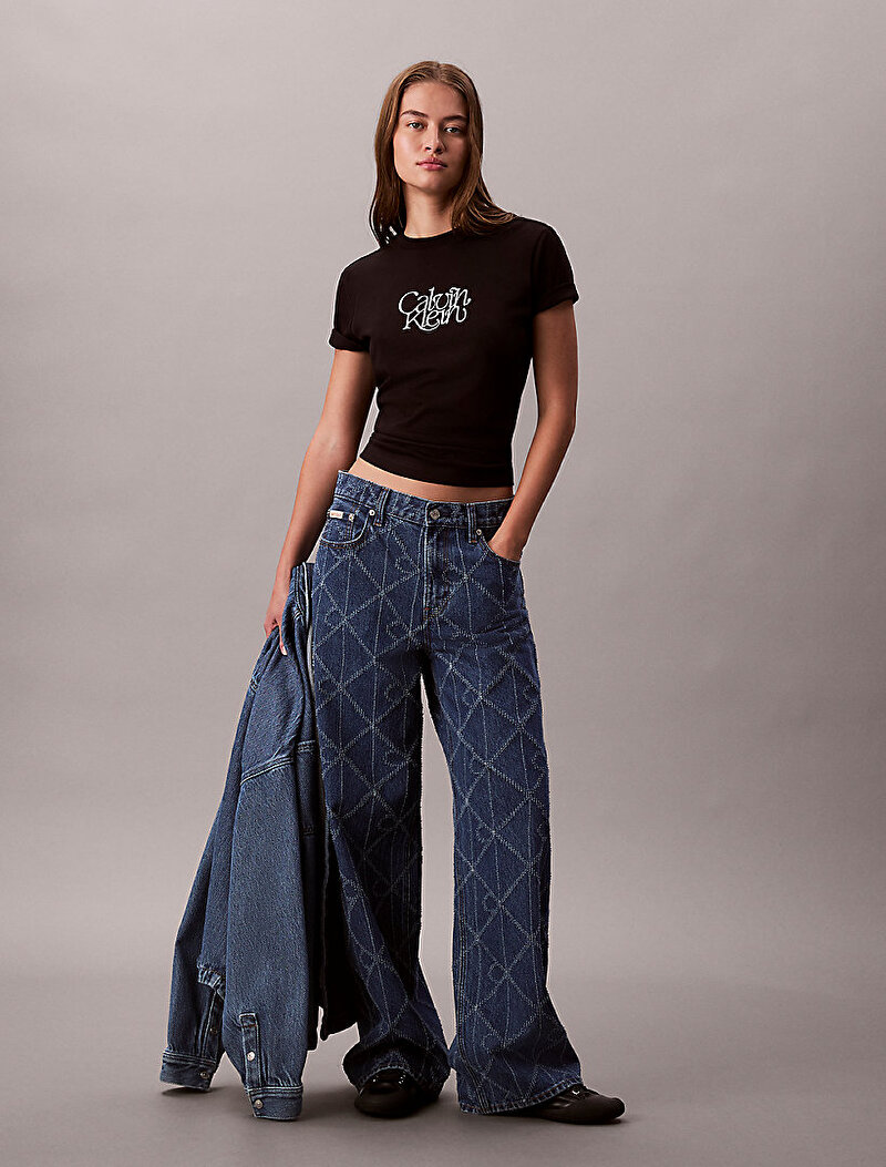 Calvin Klein Siyah Renkli Kadın Fitted Script T-shirt