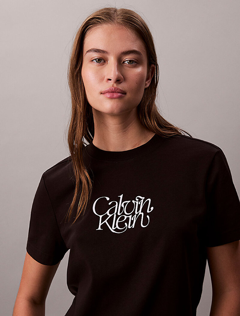 Calvin Klein Siyah Renkli Kadın Fitted Script T-shirt