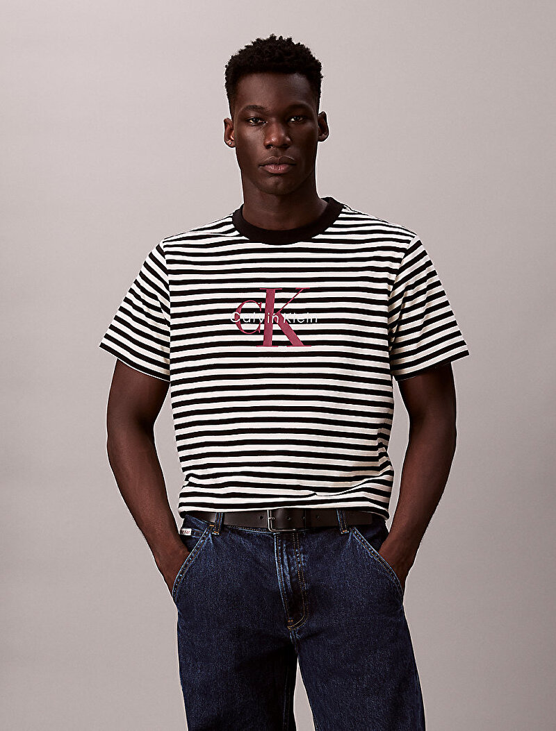 Calvin Klein Siyah Renkli Erkek 20s Stripe Jersey T-shirt