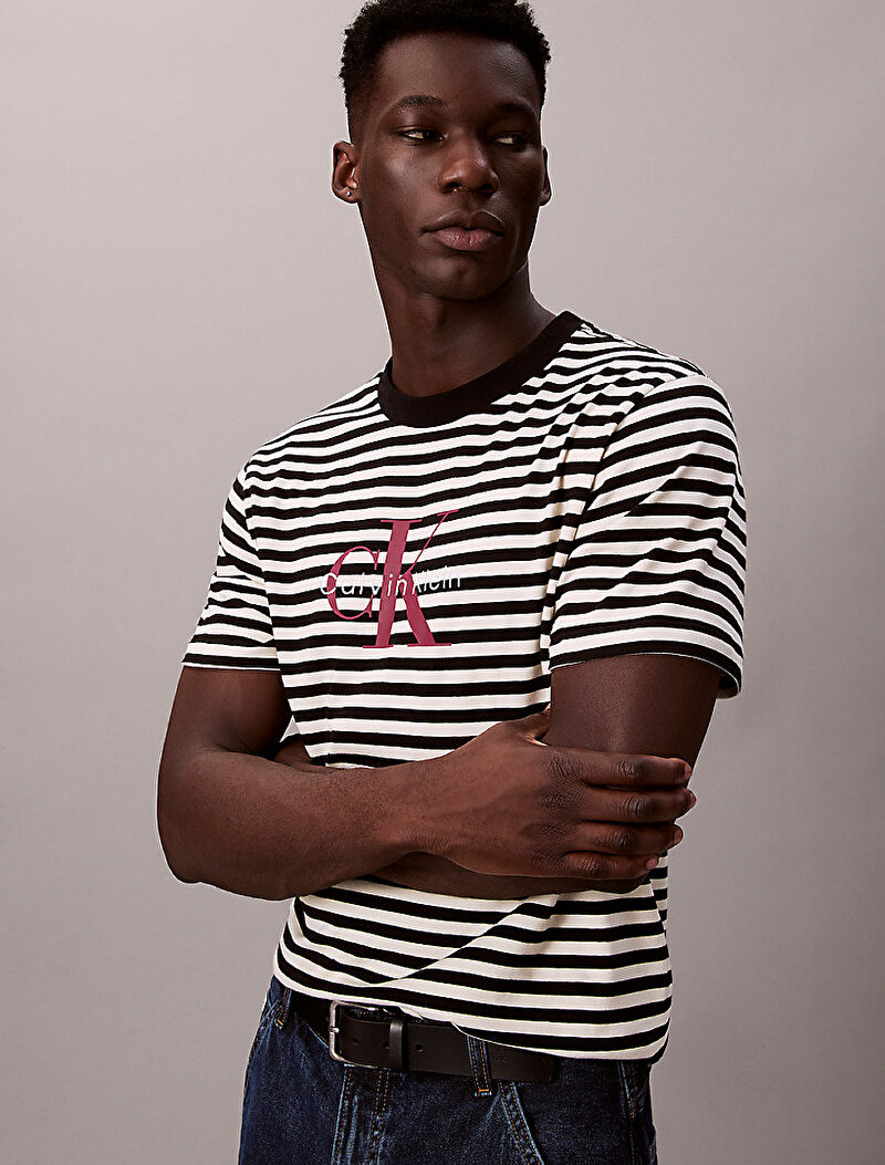 Calvin Klein Siyah Renkli Erkek 20s Stripe Jersey T-shirt