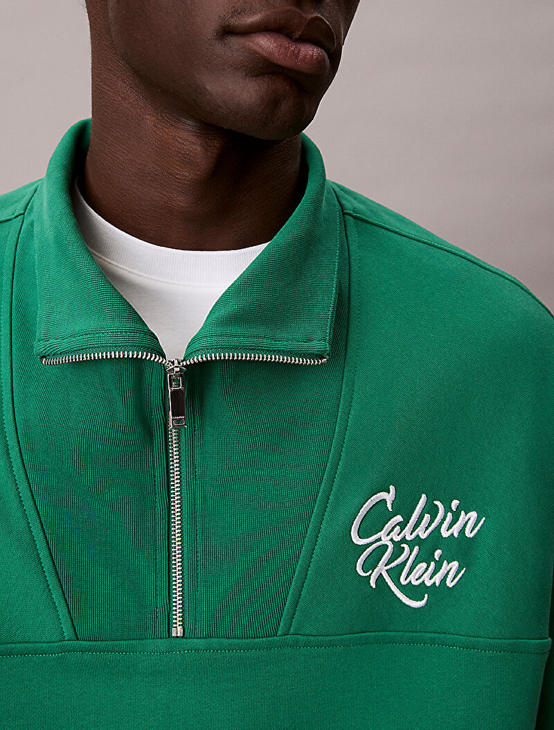 Calvin Klein Yeşil Renkli Erkek Premium Fleece Logo Sweatshirt
